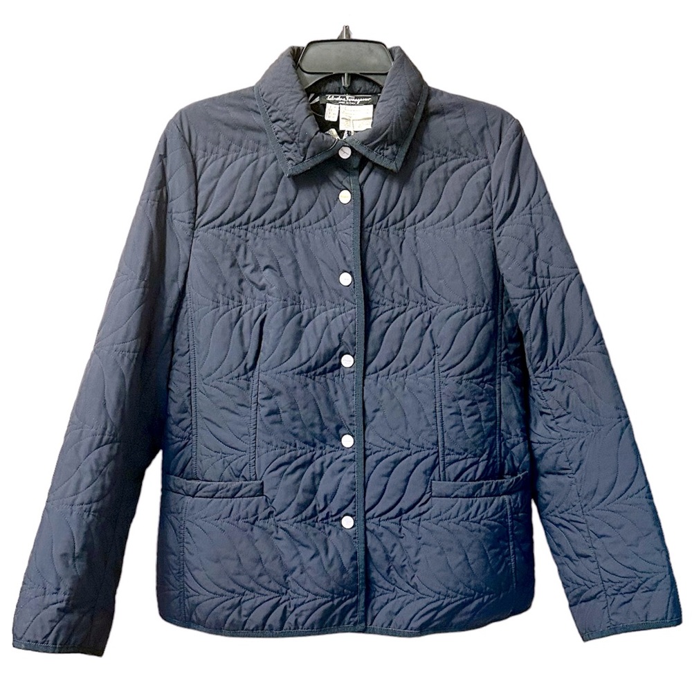 Salvatore Ferragamo Quilted Black Jacket Sz 12 Lightweight Classic